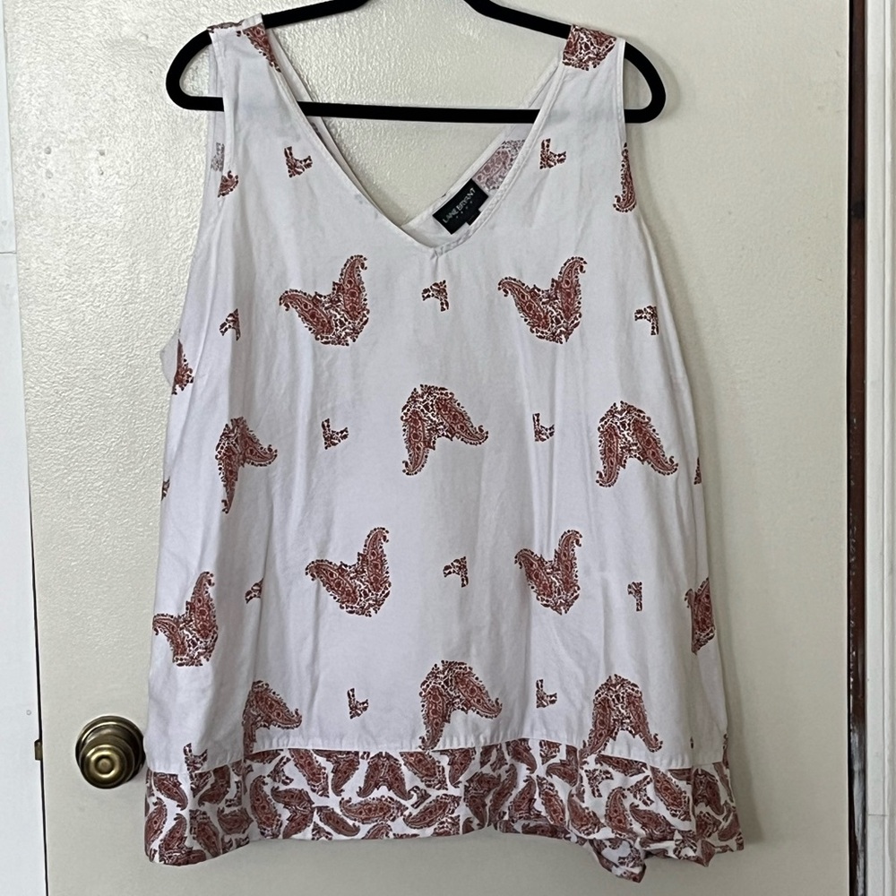 Lane Bryant White and Pink Cotton Tank Top
